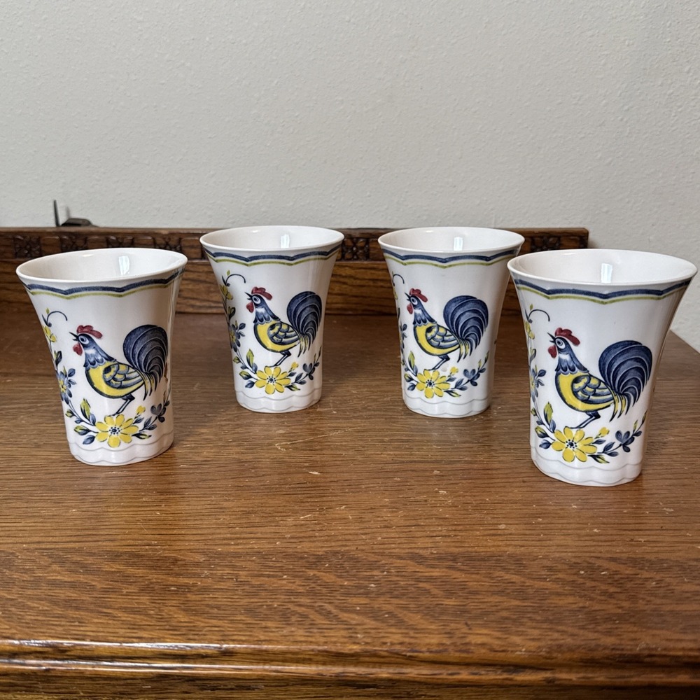 Nikko Early Bird Rooster Juice Tumblers Glasses Set of 4 Japan 4" Tall Vintage